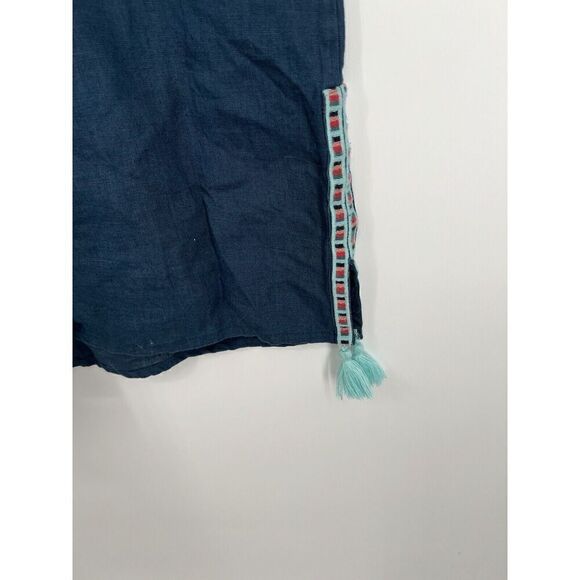 Seafolly Australia Blue Linen Embroidered Tassel Kaftan Cover Up Size Medium - Picture 5 of 6